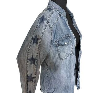 TAIFUN HOUSE Long Sleeve Denim Shirt Snaps Stars Arms Medium Wash Size Large